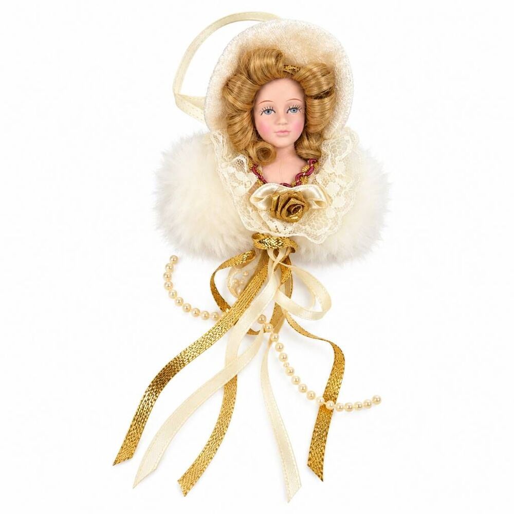 Victorian Doll Christmas Tree Ornament Ivory Lace Gold Pearl